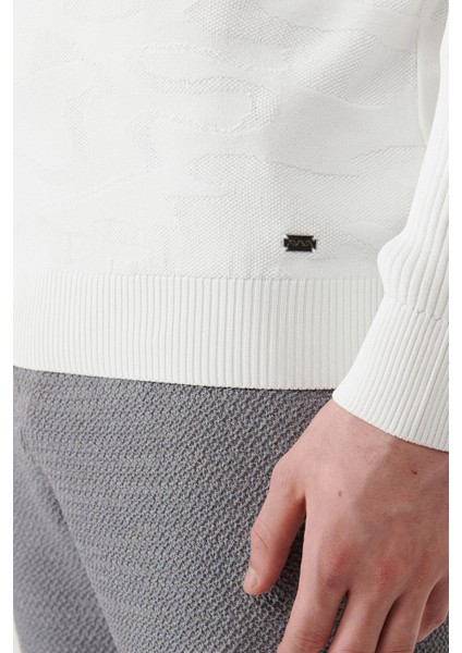 Erkek Ekru Yüksek Bisiklet Yaka Kamuflaj Desenli Rayon Kazak A32Y5046