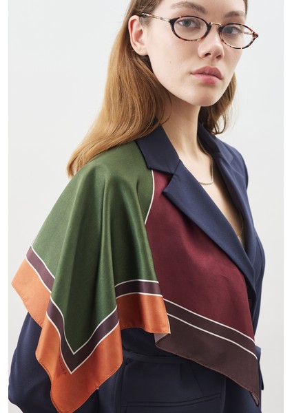 Desenli Orta Boy Saten Fular Nera-Bordo