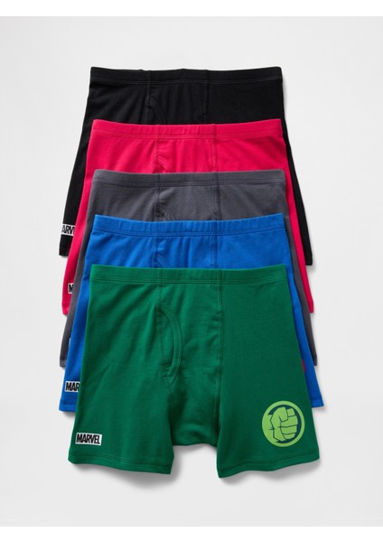 Erkek Çocuk Çok Renkli Organik Pamuk Marvel Boxer Şort (5'li)