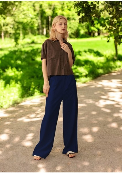 Günlük Tasarım Düğmeli Keten Pantolon fırsatları