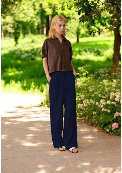 Günlük Tasarım Düğmeli Keten Pantolon indirimleri