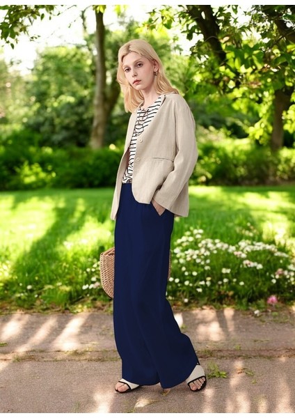 Günlük Tasarım Düğmeli Keten Pantolon