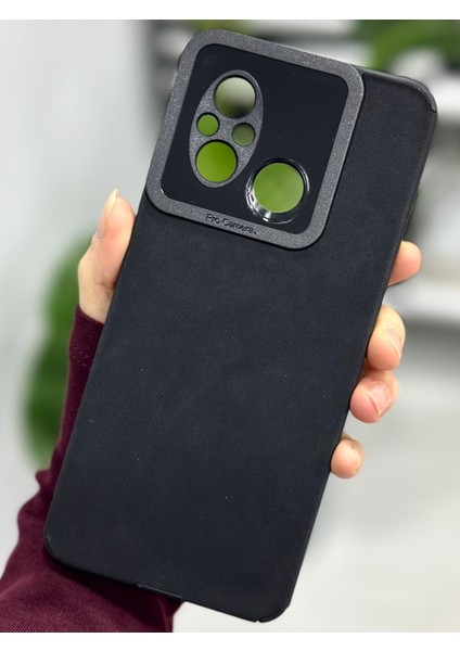 Redmi 12C Uyumlu Siyah Alcantara Tasarımlı Silikon Kılıf