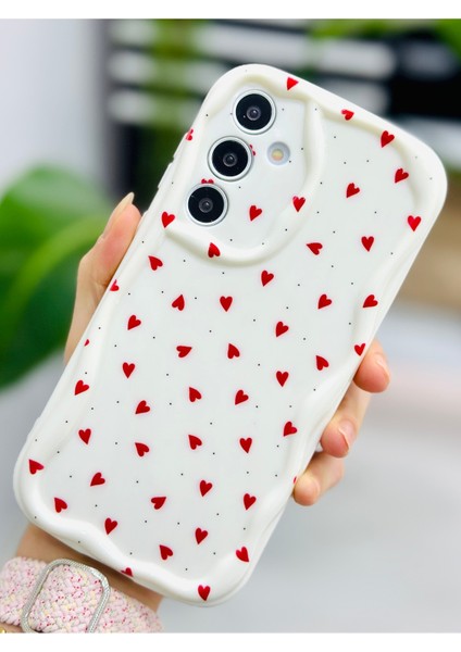 Samsung Galaxy A54 Uyumlu Kırmızı Kalpler Tasarımlı Silikon Kılıf fiyatları