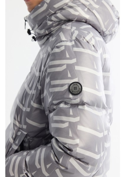 Erkek Gri Su İtici Rüzgar Geçirmez -20°C Dayanıklı Kaz Tüyü Şişme Kayak Montu A42Y6063