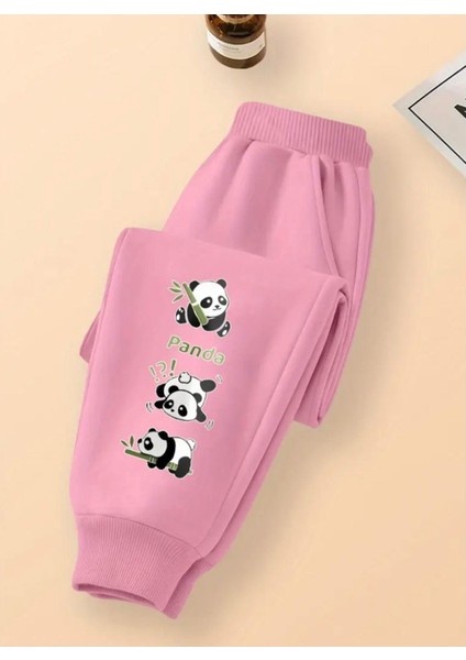 Punıx Kıds Sevimli Pandalar Baskılı 3 Iplik Kalın Kışlık Yüksek Kalite Kız Çocuk Eşofman Altı