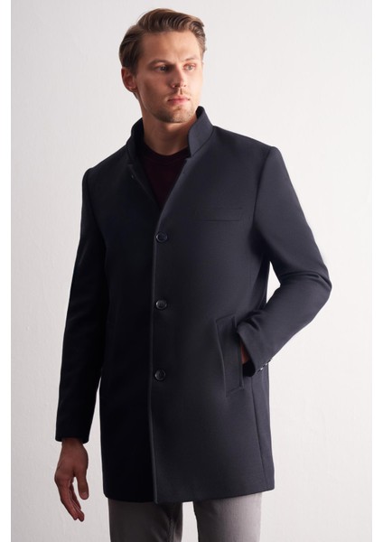 Koyu Lacivert Hakim Yaka Classic Slim Fit Esnek Kaban 1008255162 modelleri