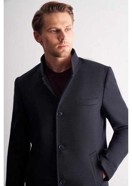 Koyu Lacivert Hakim Yaka Classic Slim Fit Esnek Kaban 1008255162 fırsatları