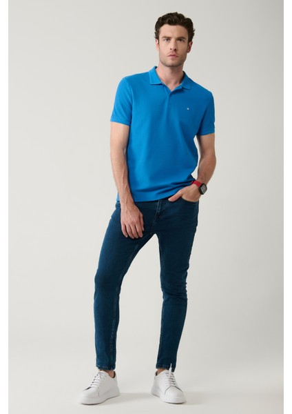 Erkek Mavi Taş Yıkamalı Esnek Berlin Slim Fit Jean Pantolon B003526