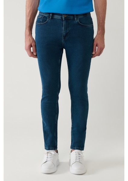 Erkek Mavi Taş Yıkamalı Esnek Berlin Slim Fit Jean Pantolon B003526