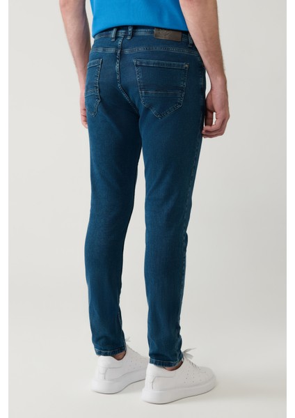 Erkek Mavi Taş Yıkamalı Esnek Berlin Slim Fit Jean Pantolon B003526
