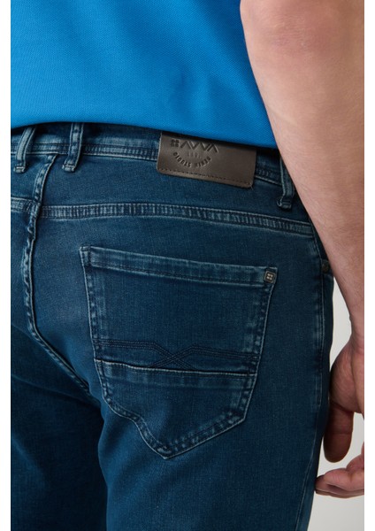 Erkek Mavi Taş Yıkamalı Esnek Berlin Slim Fit Jean Pantolon B003526