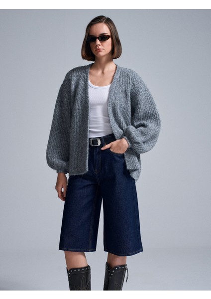 60991 Yumuşak Dokulu Dökümlü Triko Hırka-Füme M.