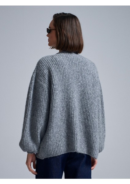 60991 Yumuşak Dokulu Dökümlü Triko Hırka-Füme M. fiyatları