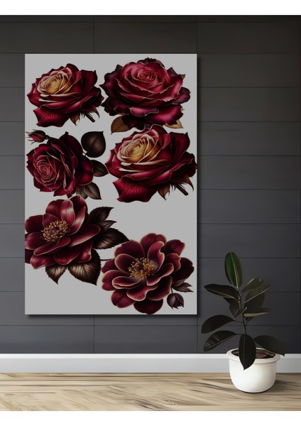 Kırmızı Gül Bahçesi Ahşap Dekoratif Tablo Yağlı Boya Görünümlü Sanat Eseri Dikdörtgen Tablo