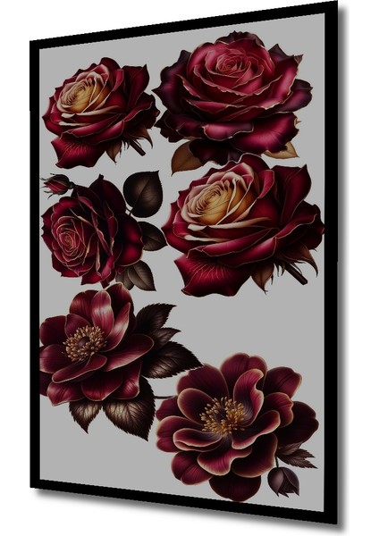 Kırmızı Gül Bahçesi Ahşap Dekoratif Tablo Yağlı Boya Görünümlü Sanat Eseri Dikdörtgen Tablo indirimleri