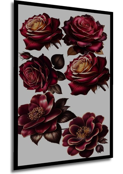 Kırmızı Gül Bahçesi Ahşap Dekoratif Tablo Yağlı Boya Görünümlü Sanat Eseri Dikdörtgen Tablo