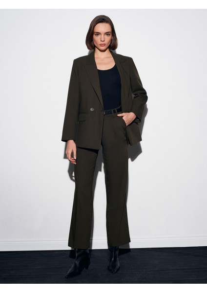 72171 Kemerli Pileli Kumaş Pantolon-Haki modelleri