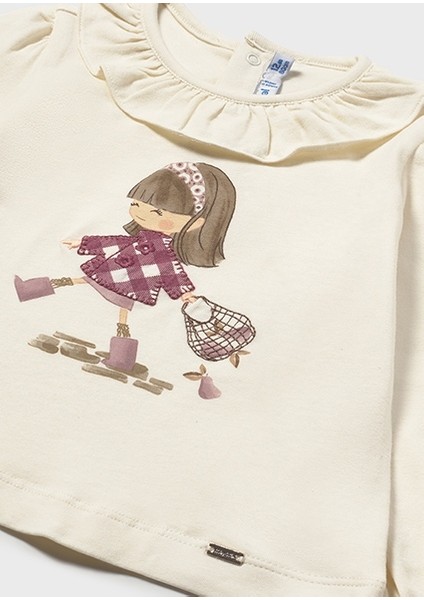 Krem Kız Bebek Fırfır Yakalı Uzun Kollu T-Shirt 2076 modelleri