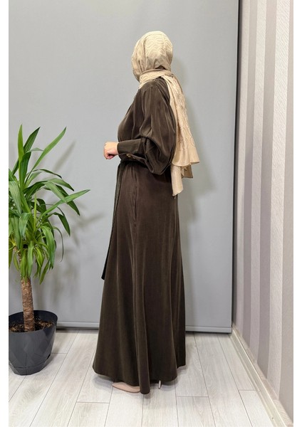 Yaka Aksesuarlı Ipek Cupro Elbise Kahve 5011 fiyatları
