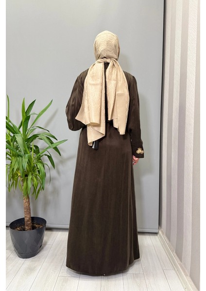 Yaka Aksesuarlı Ipek Cupro Elbise Kahve 5011 modelleri