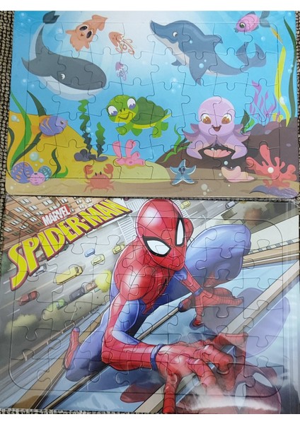 2 Adet Puzzle Yap Boz (33CM*23CM*40PARÇA) (Denizdeki Dostlar / Örümcek Ad. Figürlü)