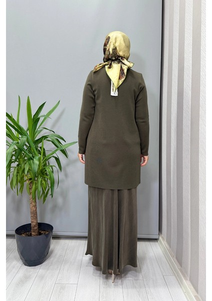 Gömlek Yaka Fermuar Detaylı Triko Hırka Haki T26K-0001 modelleri