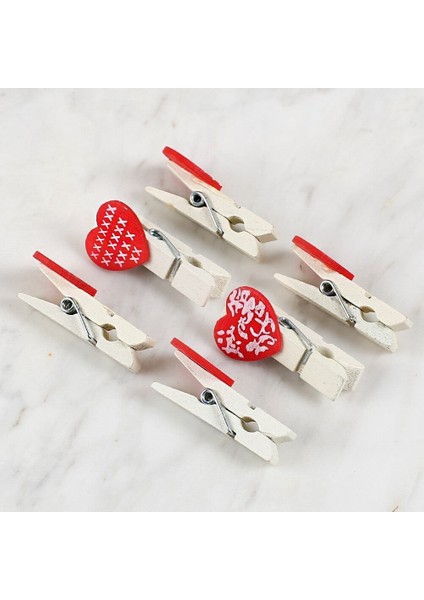 Loren Dekoratif Kırmızı Kalp Desenli Mandal 6'lı modelleri
