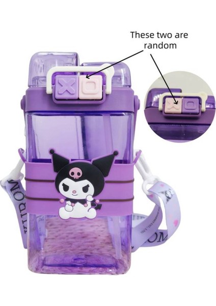 Kuromi Figürlü Suluk Matara 520ML Askılı Iki Bölmeli Kapak Plastik AD30254