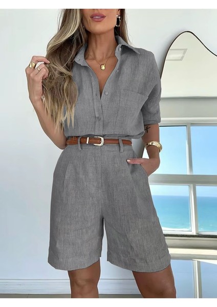 Keten Yazlık Uzun Kol Gömlek Şort İkili Takım modelleri
