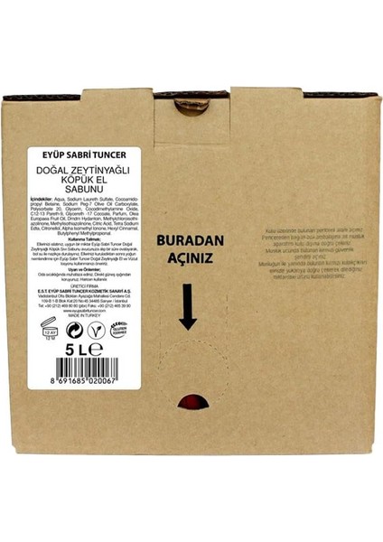 Eyüp Sabri Tuncer Doğal Zeytinyağlı Köpük Sabun 5 Lt Bag In Box Endüstriyel