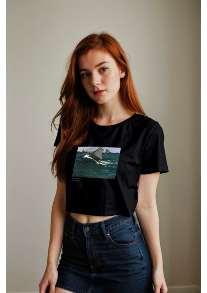 The Green Wave Crop Tişört - Siyah modelleri
