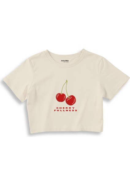 Cherry Fullness Crop Tişört - Ekru