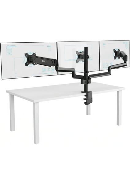 STD48036E Airgrip 17"-27" Ergonomik 360° Amortisörlü Vesa Üçlü Kol Monitör Tutucu