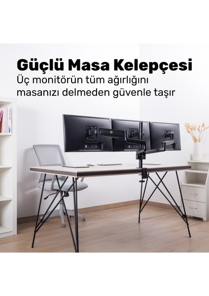 STD48036E Airgrip 17"-27" Ergonomik 360° Amortisörlü Vesa Üçlü Kol Monitör Tutucu modelleri