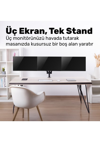 STD48036E Airgrip 17"-27" Ergonomik 360° Amortisörlü Vesa Üçlü Kol Monitör Tutucu fırsatları