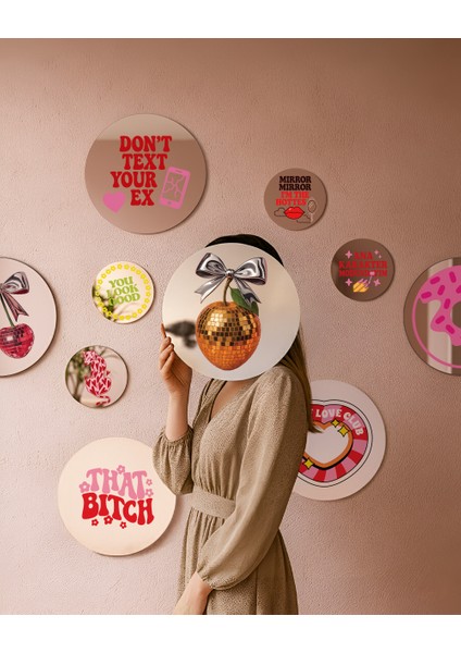 Mood Ayna Disco Kayısı - Tasarım Ayna, Pinterest Dekoru, Dekoratif Baskılı Ayna, Yazılı Ayna fiyatları