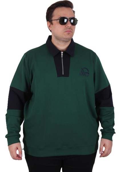 Mocgrande Büyük Beden Polo Yaka Fermuarlı Sweat Double Face 25709 Neftı