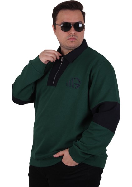 Mocgrande Büyük Beden Polo Yaka Fermuarlı Sweat Double Face 25709 Neftı fiyatları