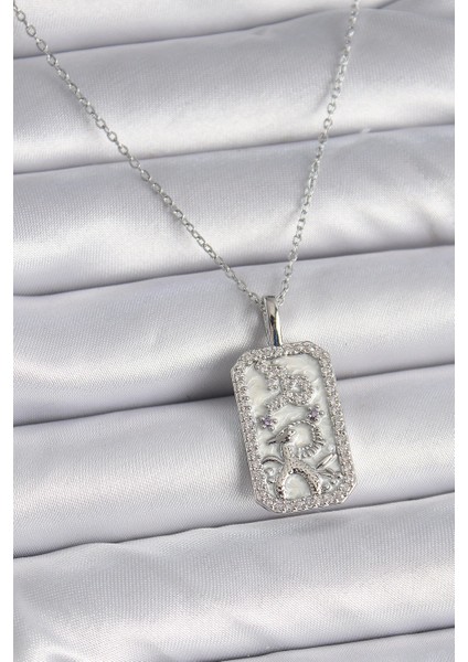 316L Çelik Gümüş Renk Zincir Oğlak Burcu Zirkon Taşlı Kadın Kolye - TJ-BKO9449