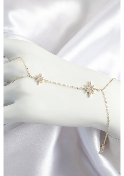 Pirinç Zirkon Taşlı Kutup Yıldızı Model Gold Renk Kadın Şahmeran - TJ-SN705