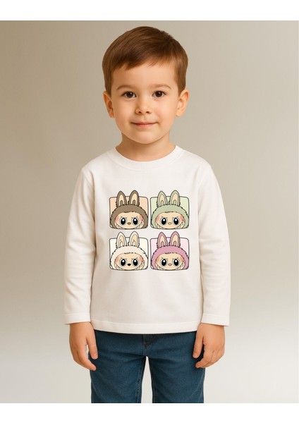 Labubu Uzun Kollu Baskılı Unisex Çocuk Tişört (4-13 Yaş) fırsatları