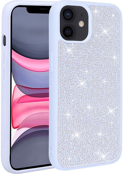 Spia iPhone 12 Uyumlu Parlak Taşlı Tasarım Spıa Ston Kapak-Mavi Açık