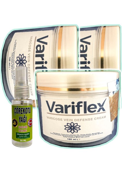 Variflex Leg : 3 Adet Varislerinize Bakım Kremi 100 ml + Çörek Otu Yağı Teskin Yağı 30 ml