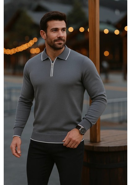 Erkek Günlük Uzun Kollu Füme Polo Yaka Kazak fiyatları
