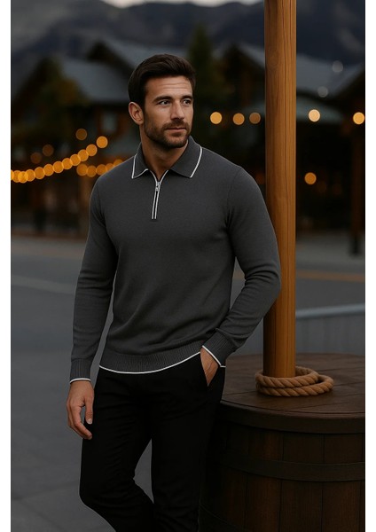 Erkek Günlük Uzun Kollu Füme Polo Yaka Kazak fırsatları
