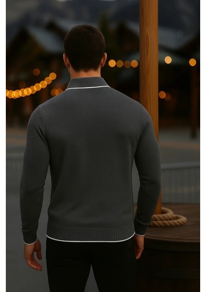 Erkek Günlük Uzun Kollu Füme Polo Yaka Kazak