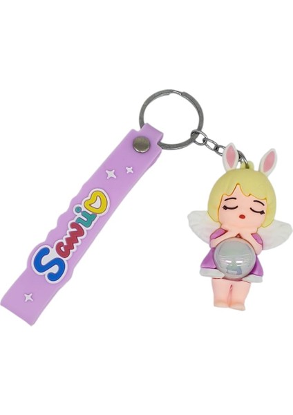 Figürlü ve Işıklı Silikon Anahtarlık - Kız Figür - Mor (Lisinya)
