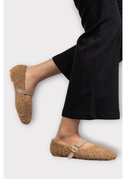 Yumuşak Peluş Ses Yapmaz Hafif Taban Kemerli Kadın Ev Babeti Panduf Vizon