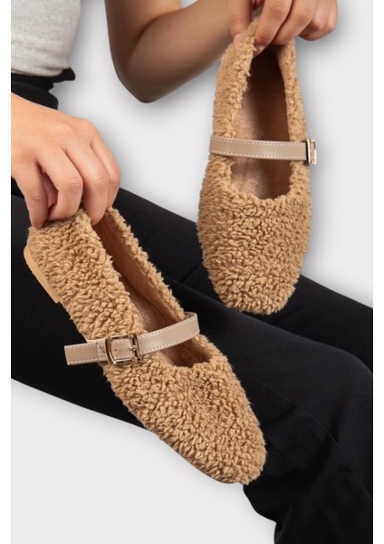 Yumuşak Peluş Ses Yapmaz Hafif Taban Kemerli Kadın Ev Babeti Panduf Vizon modelleri